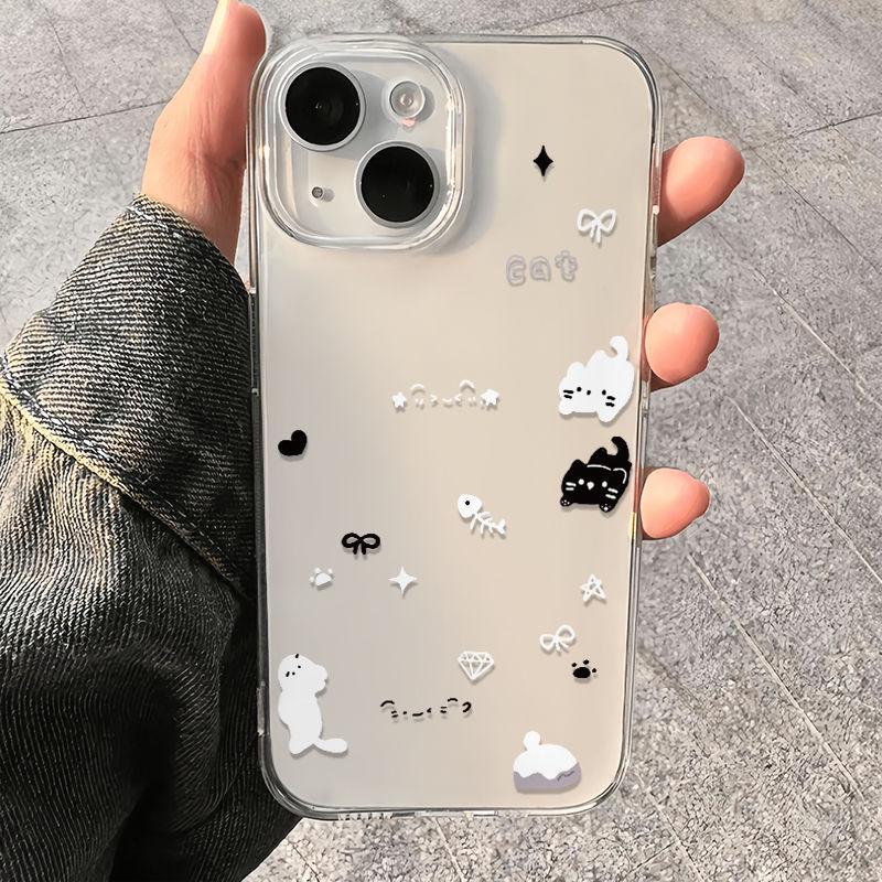 Kitten & Bow Cartoon Phone Case for Apple iPhone 13, 14, 15, 16 Pro/Max with Precise Cutouts