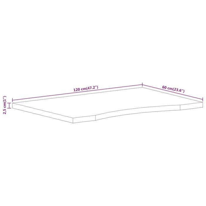 VidaXL Dessus de bureau avec courbe 120x60x2,5 cm manguier massif brut, dessus de table de remplacement, dessus de table de 370188