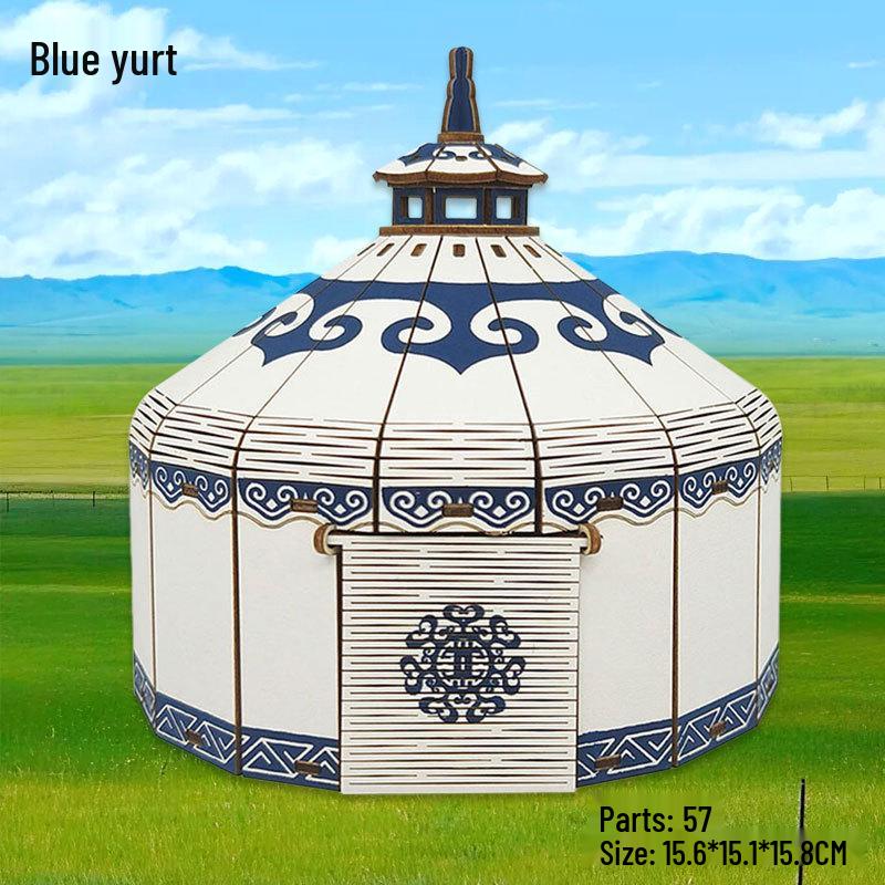 Wooden 3D Mongolian Yurt Model DIY Craft - Handmade Ethnic Style Educational Toy Ornament