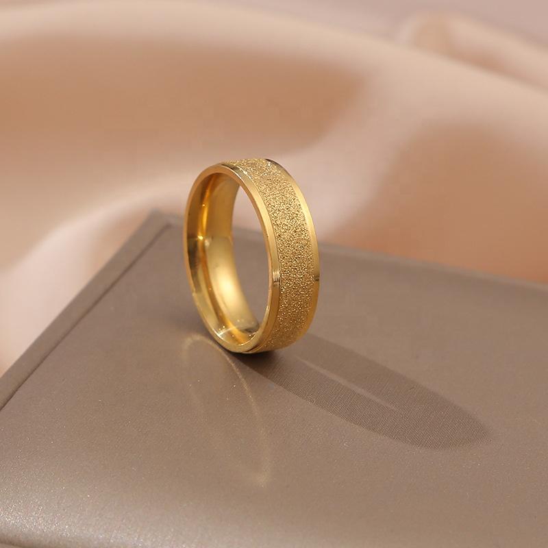 Simple Stainless Steel Handmade Ring Frosted Starry Sky Ring Classic Plain Circle Geometric Ring for Women