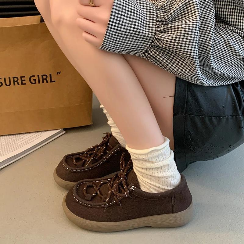 Women's Casual Shoes Suede  Straps Flat Shoes Women Leisure Round Heel Flannel Spring Round Heel Retro Zapatillas De Mujer