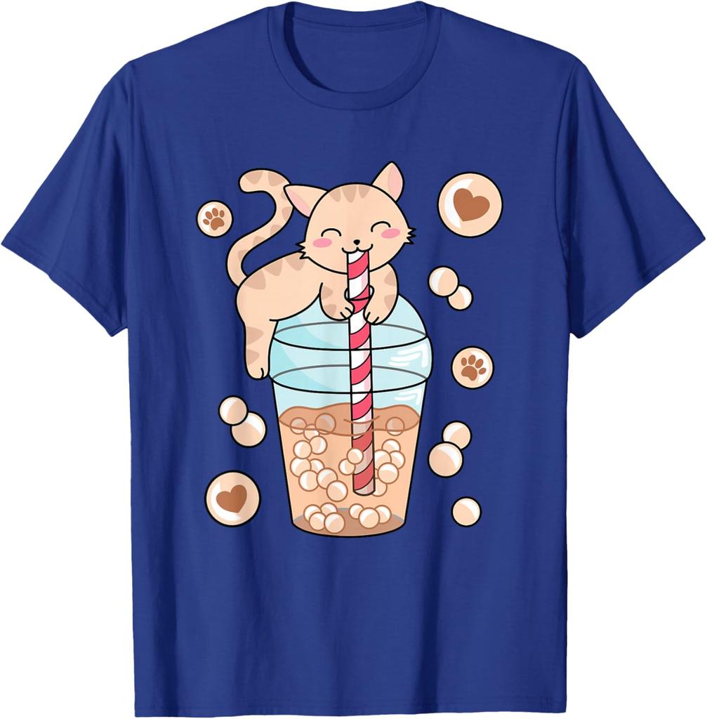 Cute Cat Drinking Bubble Tea Boba Milk Tea Graphic Tee Kawaii Kitten Lover Shirt