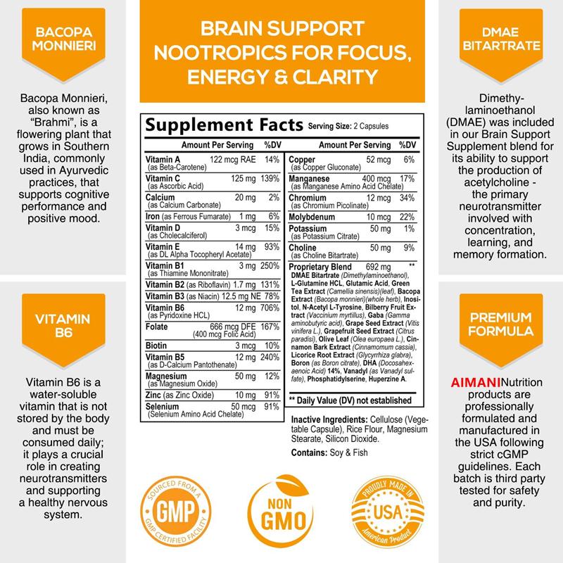 Glutamine & Vitamin Capsules: Enhance Cognitive Performance, Promote Brain Health - 120 Capsules