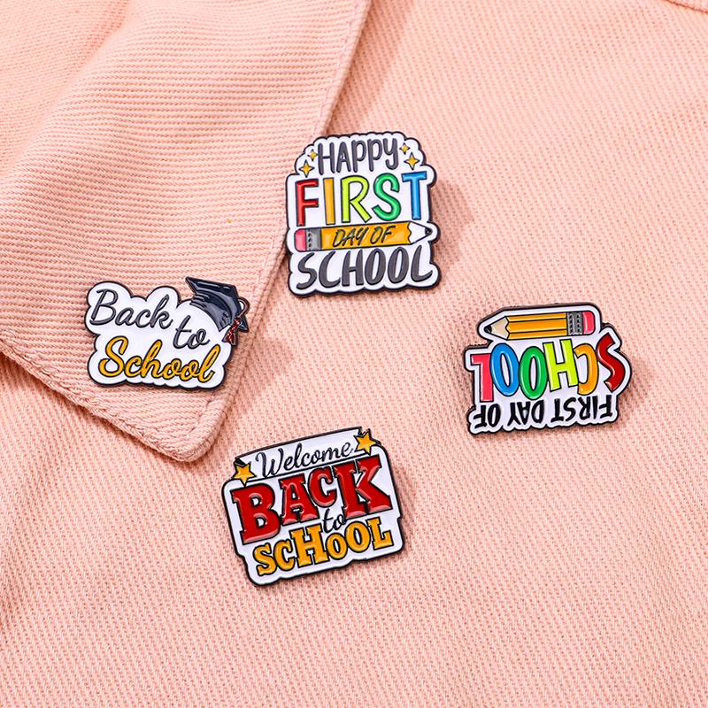 Colorful Back To School Collection Enamel Brooches Doctor's Hat Pens Happy First Day Pins Gift For Teacher Students