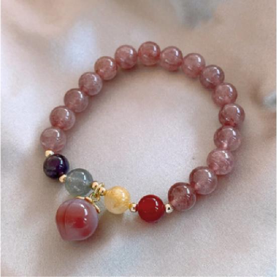 Original design forest-themed cat s eye stone bracelet Natural Moonstone Aura Crystal Women s Joy Bracelet Strawberry quartz