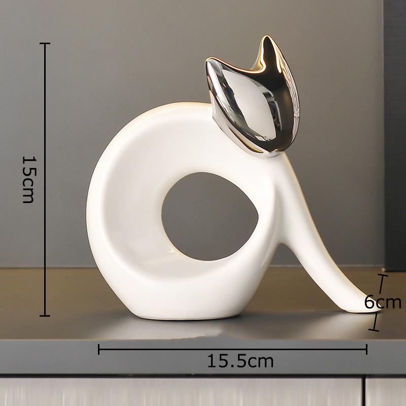 Sztuka Abstrakcyjna Ceramiczny Posążek Kotka Białe Ozdoby Zwierzęce Dekoracja Biurka Porcelanowa Rzeźba Kota Estetyka Wystroju Pomieszczenia