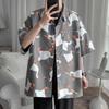Cămașă japoneză cu mânecă scurtă, imprimată cu desene animate, pentru bărbați, largi, Harajuku, stil BF, ocazional, frumos, 2023, cămăși în stil Hong Kong pentru