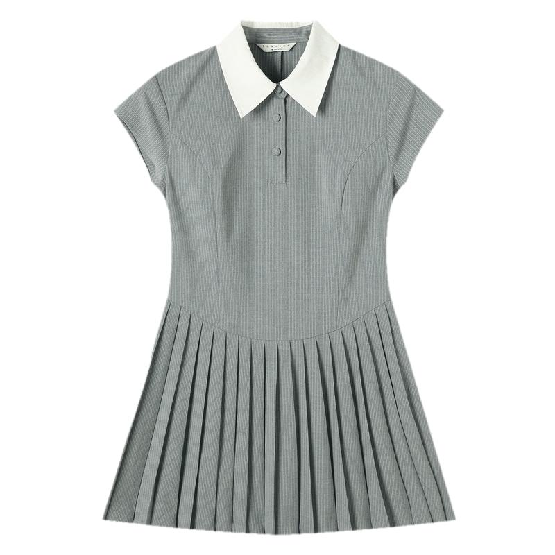 TonLion Women's Summer Polo Collar Pleated Dress