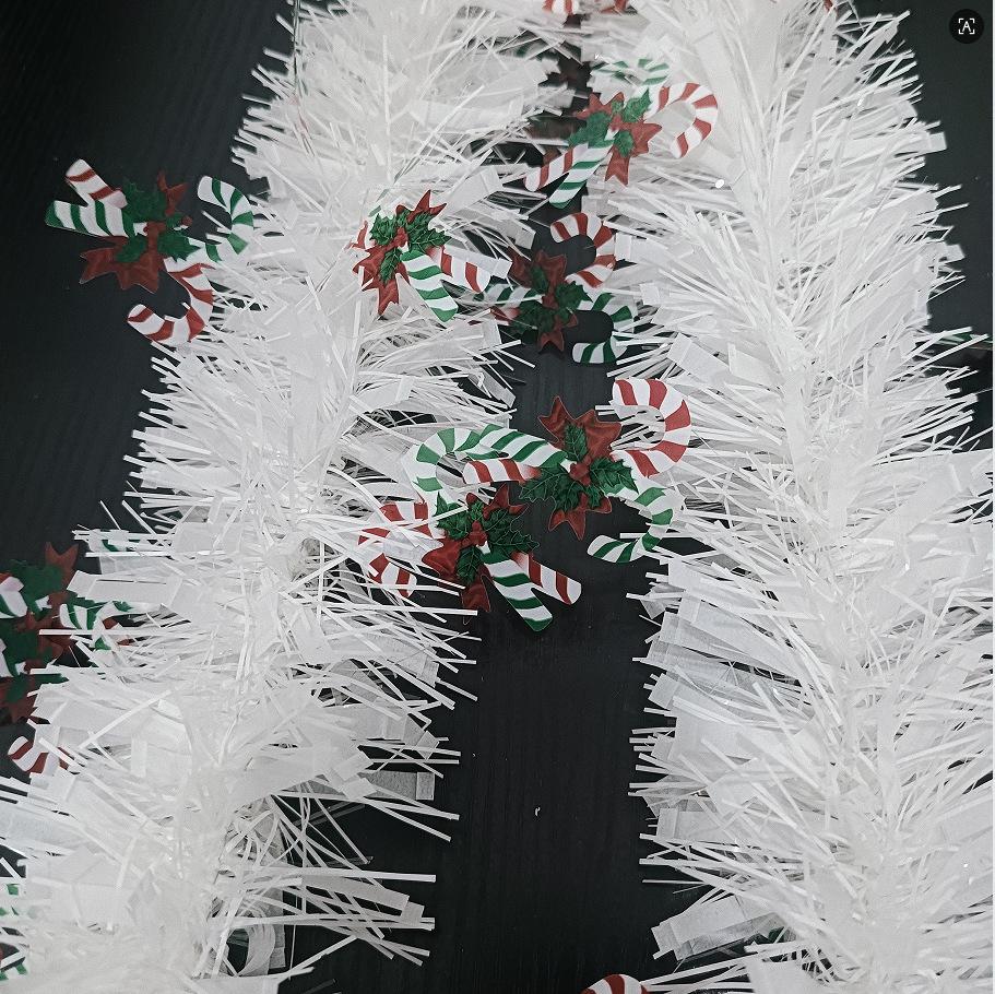 Christmas Dark Green White Edge Tinsel with Feather Strip and Madder Encryption