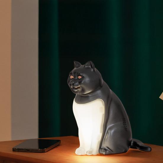 Cat-Shaped Night Light with Aromatherapy Bedside Table Lamp with Sound Function Rechargeable Soft Warm Glow Decorative Figurine Gift for Home Office