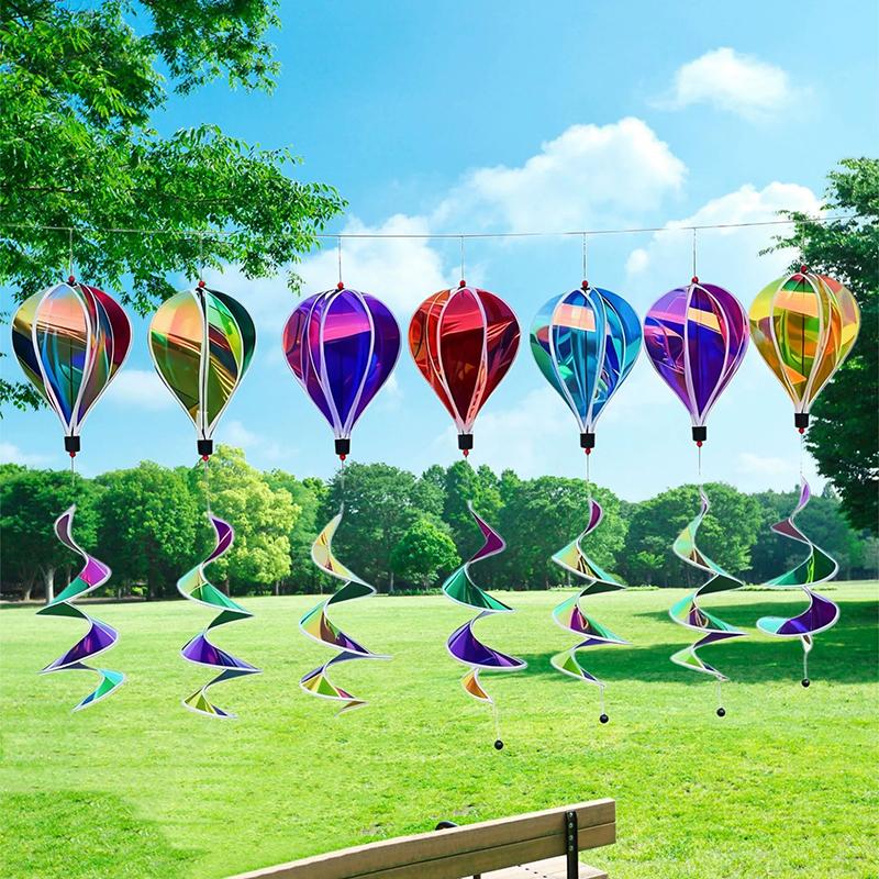 Hot Air Balloon Spinners Plastic Color-changing Film Wind Spinner Striped Tie Dye Rainbow Colors Rotating Windmill Pinwheels