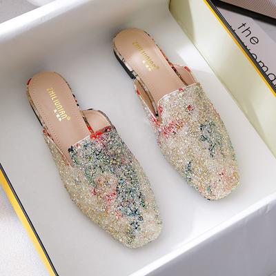 Baotou Half Slippers Women's Summer Outer Wear Fashionable New Flat-bottomed Lazy Cool Slippers Large Size 41-43