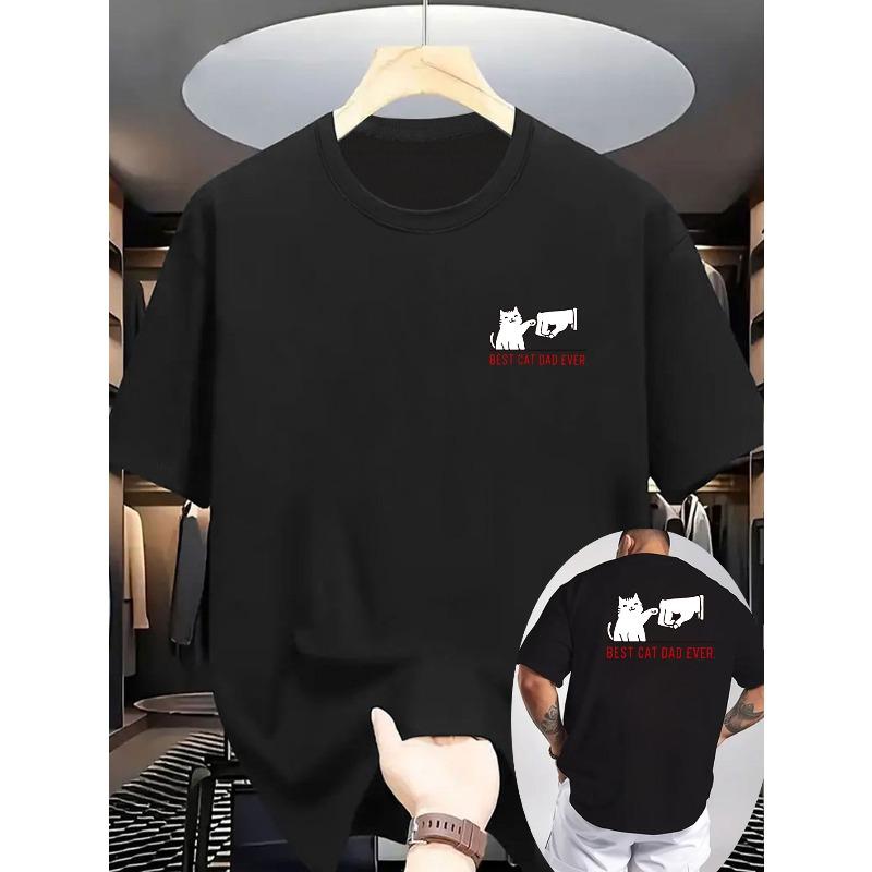 European sizes Men's Funny Cat T-Shirt- Breathable Regular Fit Tee -Print Summer Shirt, Casual Wear, Round Neckline, Comfortable Wear