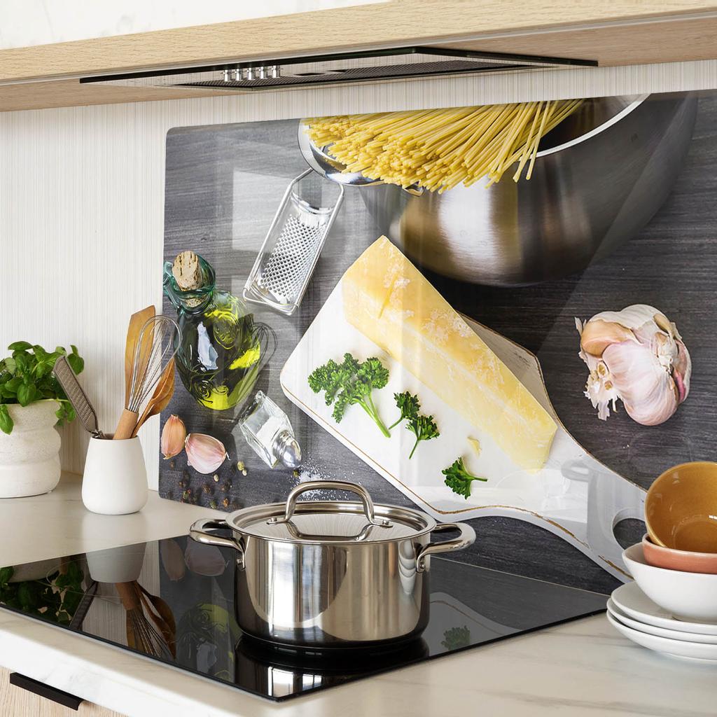 Tempered Glass Kitchen Board with Pasta and Garlic Graphic 80x52 cm
