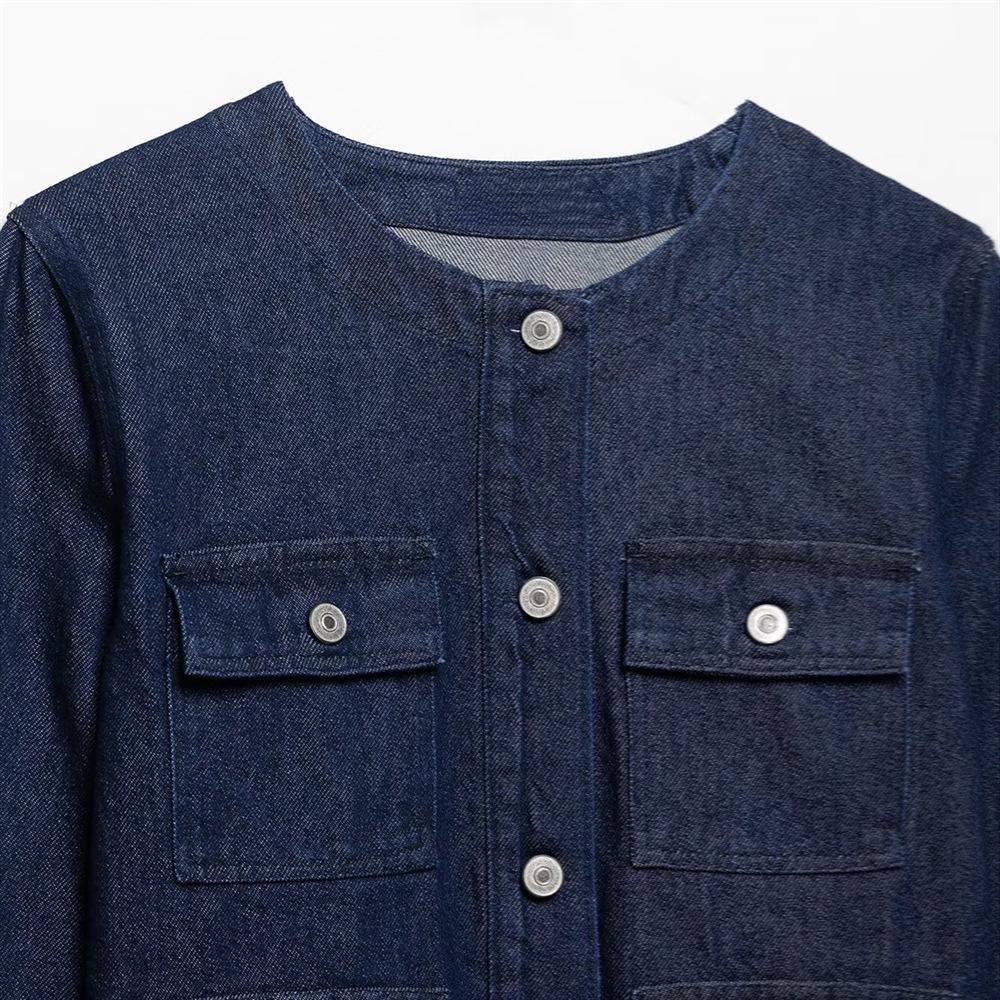 2025 Spring/Summer Women's Versatile Denim Jacket with Pockets