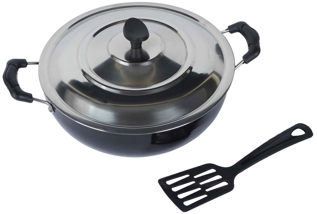 Trifri Non,Stick Kadai Turner With Lid  Non Stick Coating Induction Base Cookware Kitchen Accessories Cooking