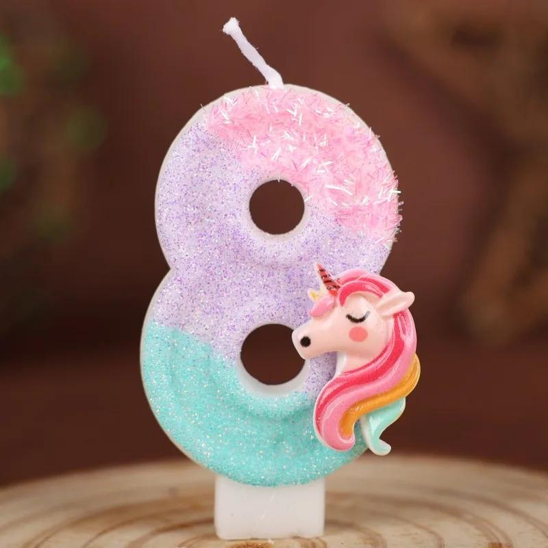 0-9 Number Cartoon Unicorn Digital Candles for Kids Birthday Party Festival Cake Decoration Atmosphere Props Fun Themed Candle