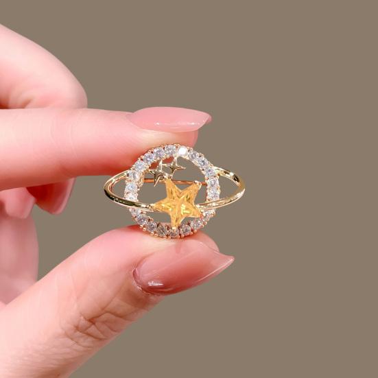 Clothing Decorative Pin Rhinestone Planet Star Brooch Pin, Hollow Badge Women Jewelry, Accessory for Suits Coats Scarves Shawls Bags Cardigans Jewelry