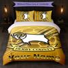 Derby County Benutzerdefinierter Name Text Bettwäsche Set 1 Bettbezug+2 Kissenbezüge Fußball Logo Personalisierte Geschenk für Besonderen Anlass Schlafzimmer Dekor
