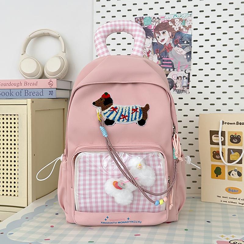 Cute dachshund schoolbag female junior high school student Japanese Ba Chi Pain bag ins wind backpack student transparent backpack tide single bag розовый