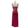 Women's Sexy Lace Off Shoulder Spaghetti Strap Bodycon Maxi Dress with Slit and Patchwork Sheer Cutout