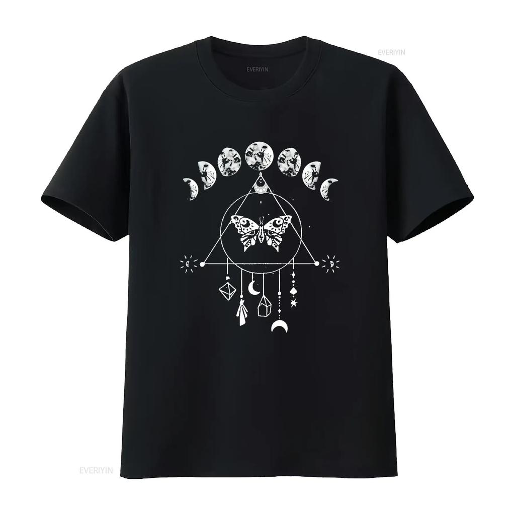 Celestial Moon Phase Moth Crystals Stars Vintage D Cute Tops for Women T Shirt with Bold Prints Vintage Washed Stretched