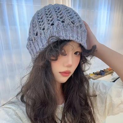 Retro Hollow Knitted Baotou Hat Women's Summer Breathable Turban Hat Korean Style Japanese Style Face Revealing Small Knitted Hat
