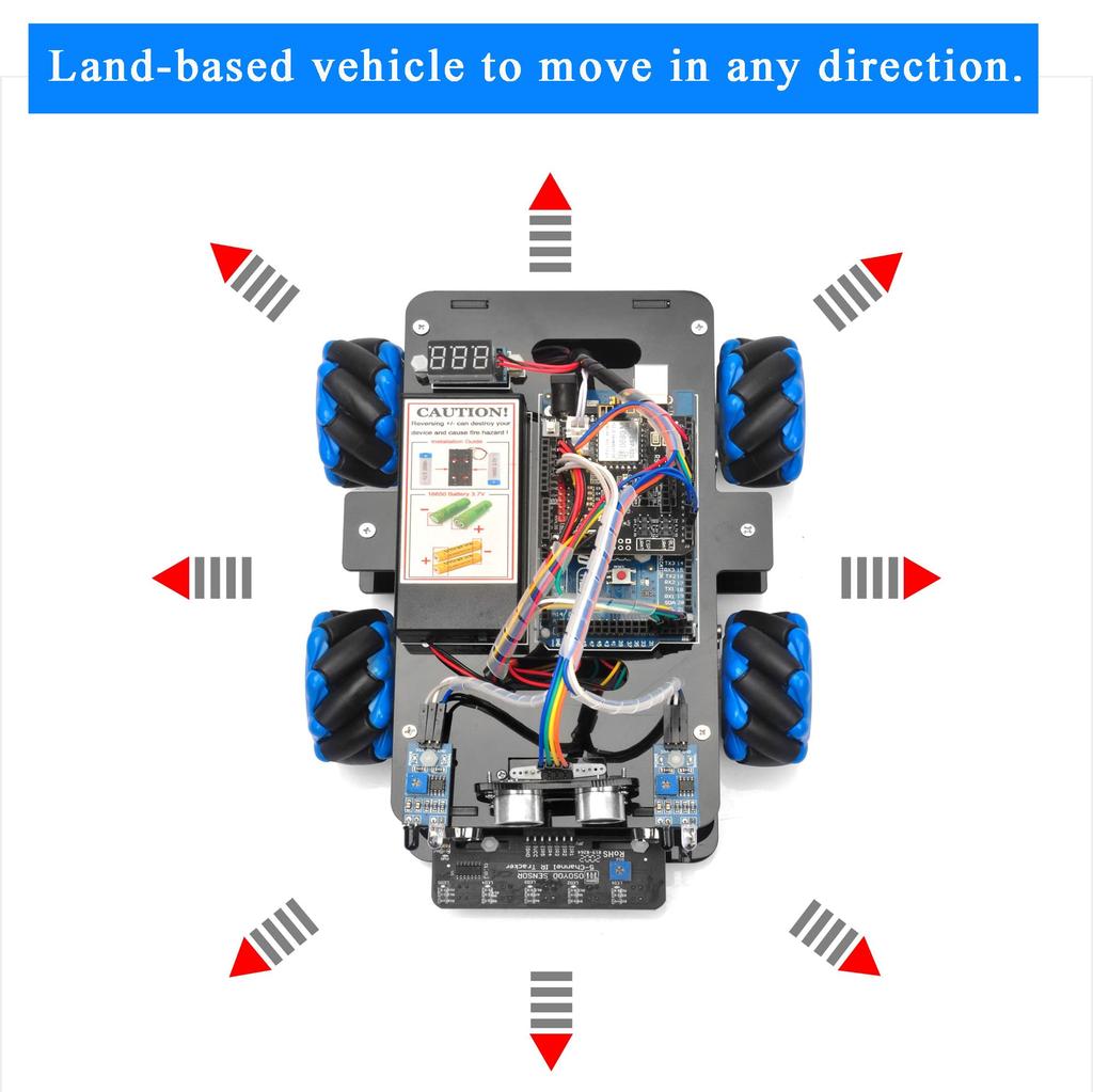 OSOYOO Mecanum Wheel Robot Car Chassis for DC9V Smart Mini Dolly STEM Building Compatible with Raspberry Omnidirectional DIY Wheels Arduino, 4WD,