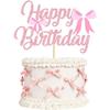 12Pcs Mini Pink Bow And Pearl Cake Toppers, 1 Pc Happy Birthday Sign,Coquette Cake Toppers for Pink Bow Birthday Decorations, Baby Shower, Bridal