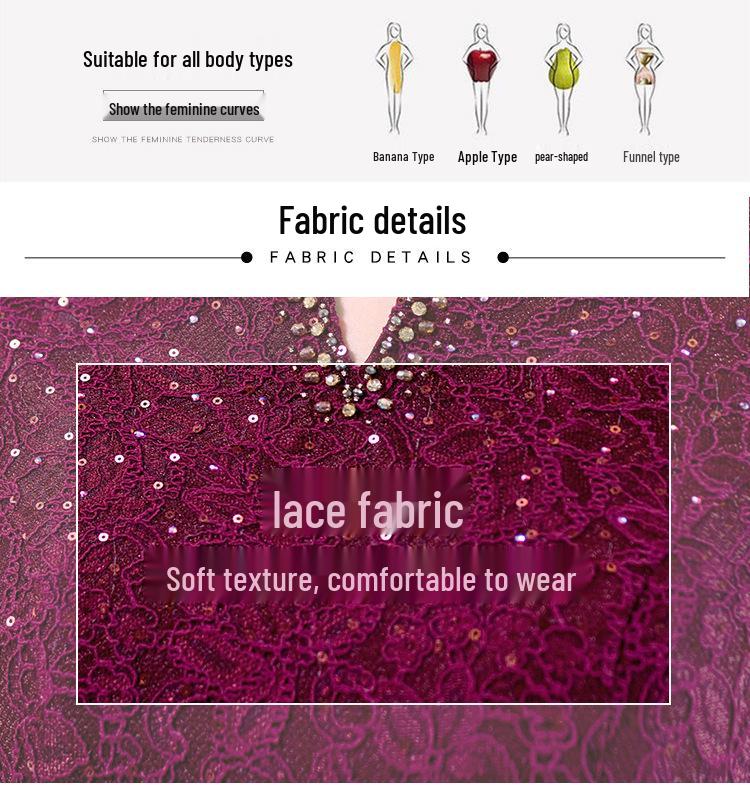Plus Size Mother-in-Law Beaded Lace Embroidery Evening Dress for Spring/Autumn Wedding or Banquet