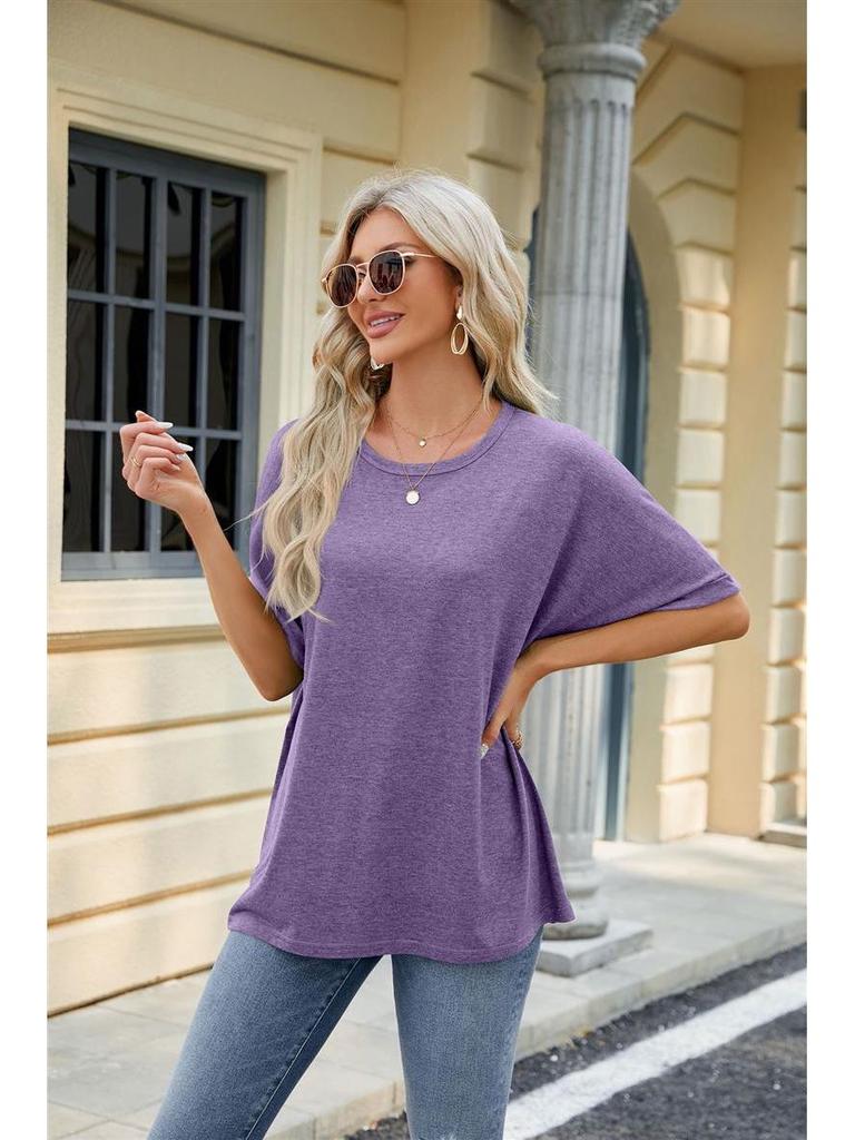 2024 Women's Spring/Summer Loose Solid Color Round Neck Short Sleeve T-Shirt