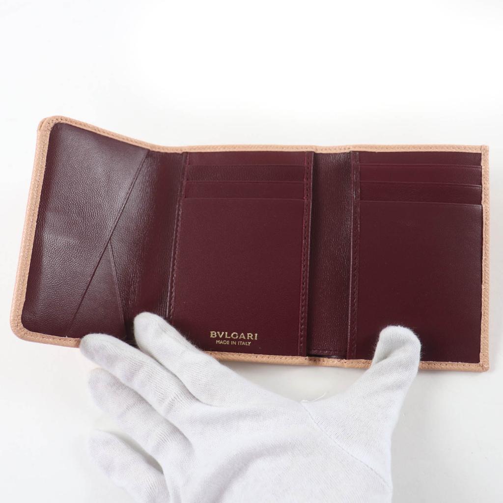 Pristine BVLGARI Bulgari Bulgari Logo Clip Leather Compact Wallet Pink 293178 Used