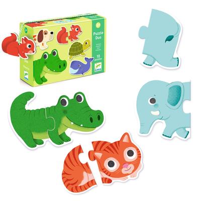 DJECO Puzzle Duo Animo Animal Jigsaw Puzzle, 2-Piece Educational Toy, Picture Matching, Ages 1, 2, and 3, Boys and Girls, Toddlers, Baby Gift,