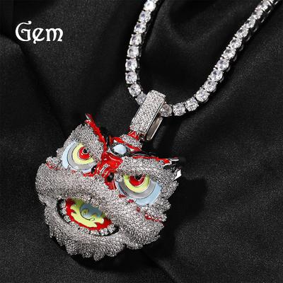 Guochao's New Retro Creative Lion Pendant Copper Inlaid Zircon Colored Lion Head Necklace Trend