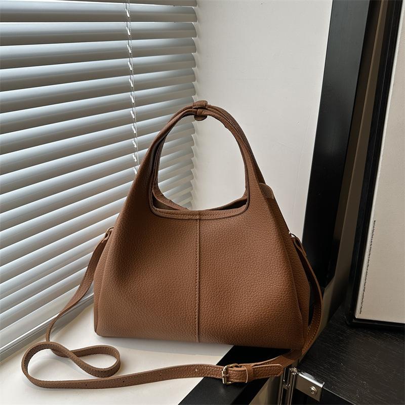 Handbag lychee pattern leather vegetable basket messenger bag new solid color casual texture commuter women single shoulder
