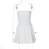 Solid Color Waist Cinching Strapless Dress Pure Color Girdle Tube Top Dress