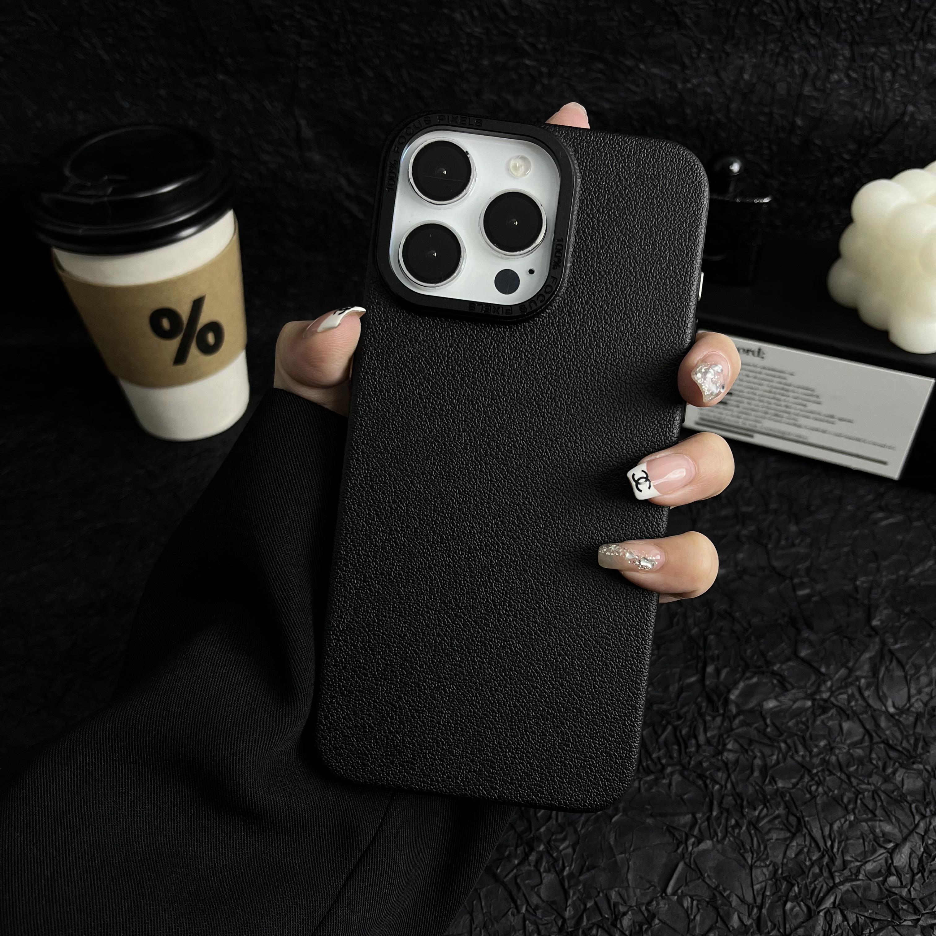 

Matte Titanium gray Lichee leather pattern phone case for iPhone 16 15 14 13 12 11 Pro Max metal lens frame shockproof hard case For iPhone 16 Pro