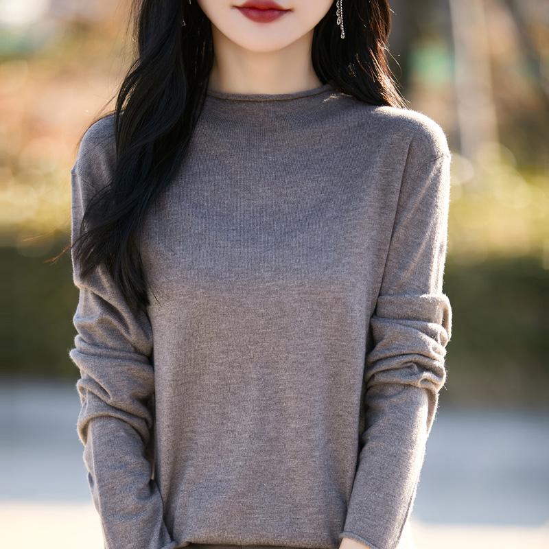 Women's wool pullover Qinghe cashmere 50% silk 50% wool spring and summer wool soft, comfortable and warm