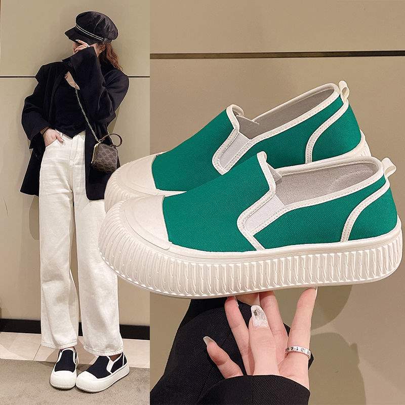 Canvas shoes women's single shoes spring and autumn Korean version casual one-pedal lazy shoes student shoes women