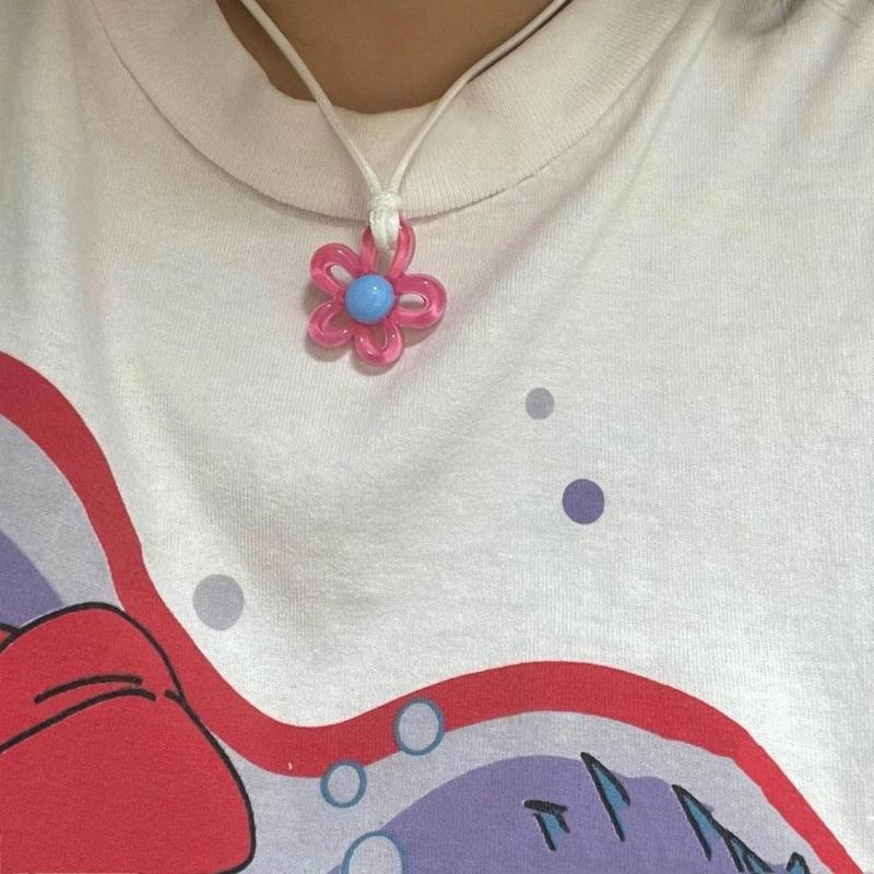 Hollow Flower Pendants Necklace Resin Flower Rope Chain Choker Crystal Flower Necklace Jewelry Ornament Birthday Gifts
