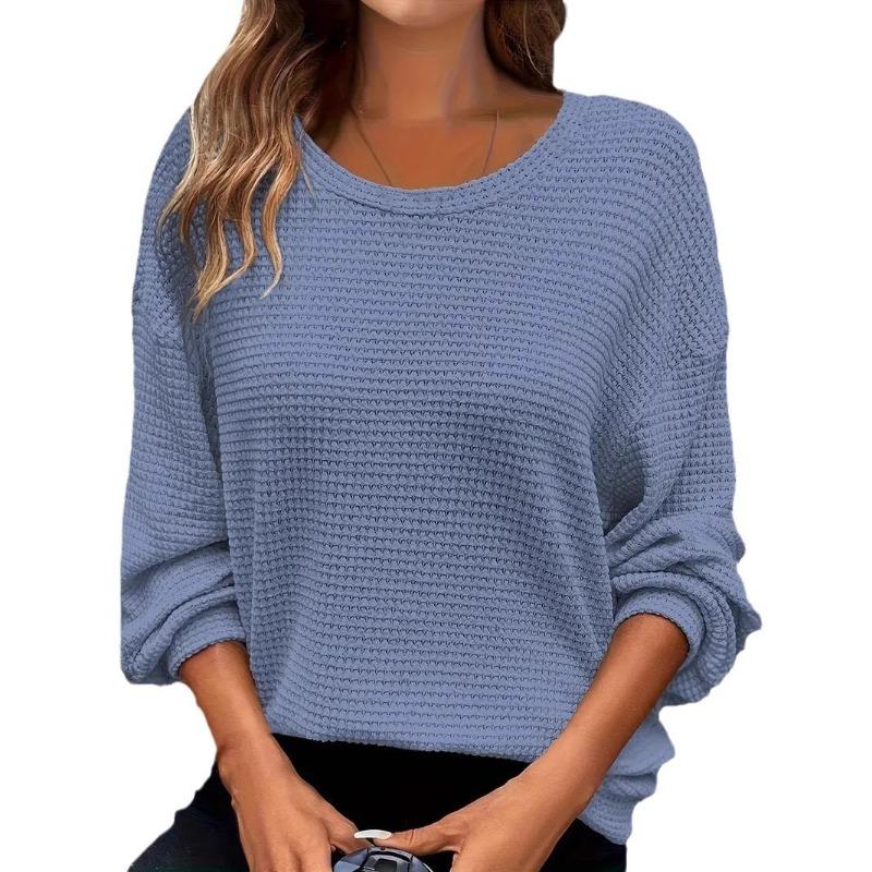 Plus Size Women's New Autumn Round Neck Solid Color Loose Long Sleeved Top