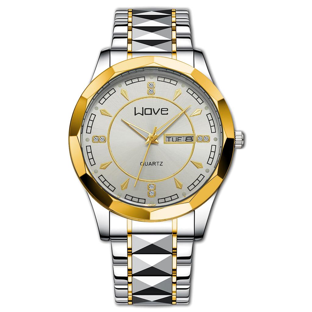 Langjue Watch Alloy Steel Belt Quartz Watch Luminous Polygonal Dial Watch Calendar Fashion Couple Watch