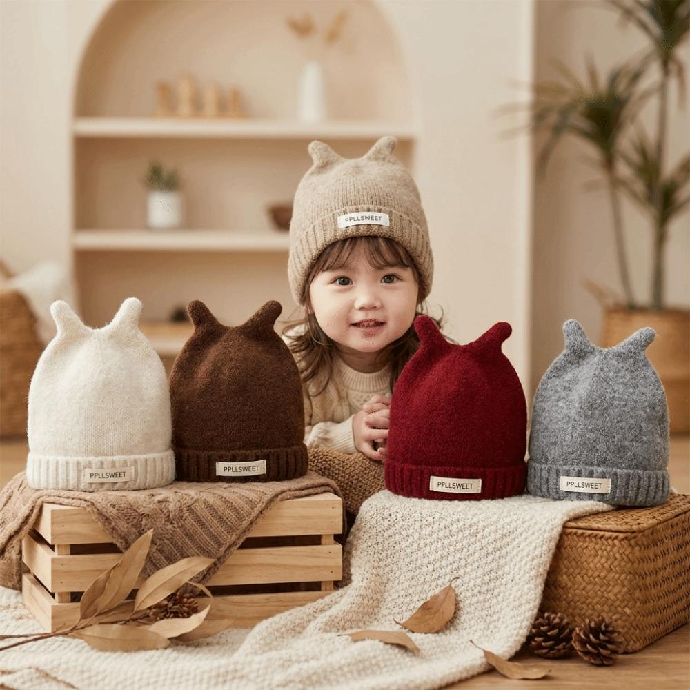 Warm Toddler Knitted Beanie Antenna Detail Baby Knit Cap Durable Pull-On Hat Fall Winter Wear