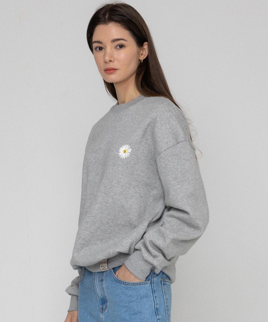 GRAVER [Unisex] Small Daisy Flower Logo Smile Sweatshirt_Gray
