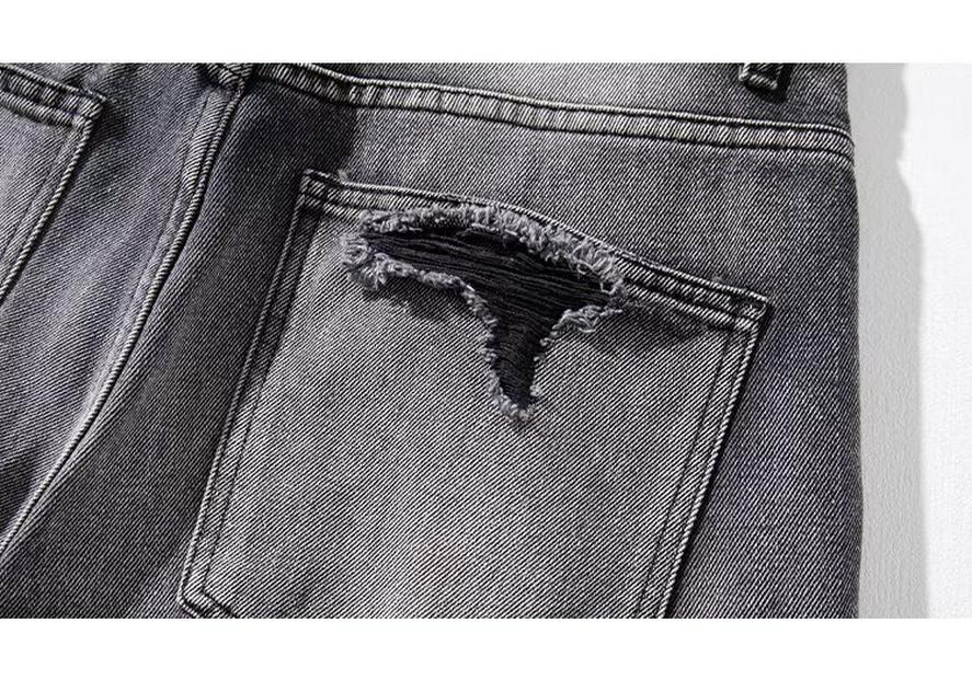 Men's Vintage Washed Black Wide-Leg Ripped Jeans