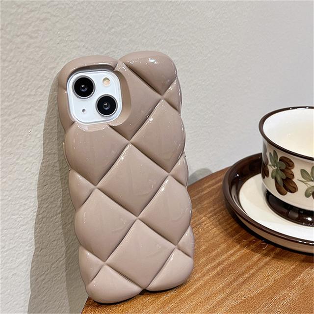 Korean Stylish 3d Diamond Lattice Plain Phone Case For Iphone 14 13 12 11 Pro Max Glossy Grid Shockproof Soft Back Cover Funda