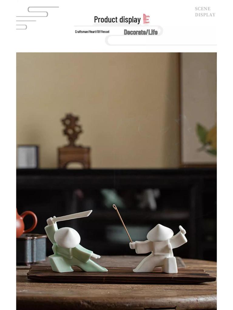 Ceramic Swordsman Incense Holder: Creative Sword-Dancing Ornament & Stick Burner Base