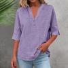 3/4 Sleeve Linen Tops For Women Loose Fit V Neck Button Down Shirts Cute Solid Summer Beach Tee Shirts