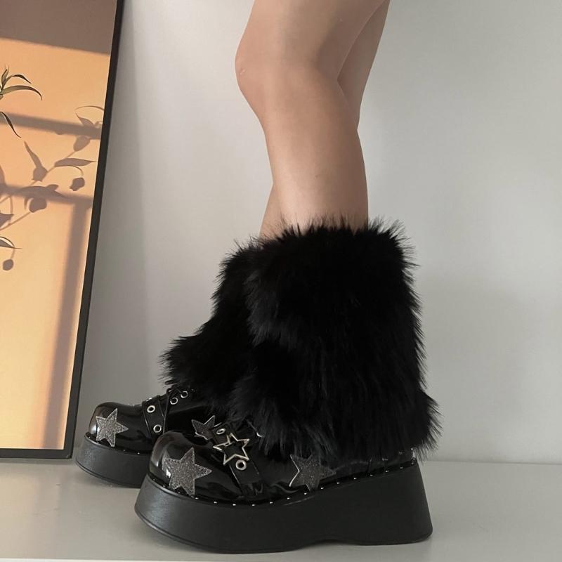 Flauschige Kunstpelz Beinwärmer Pelz Fersen Lange Stiefel Manschetten Abdeckung Hat Elastisch Ein Paar Karneval Stiefelabdeckung Y2K JK Uniform