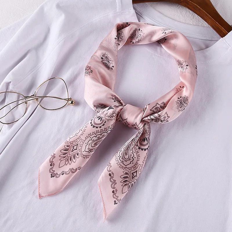 70cm Bandana Head Scarf For Women Fashion Paisley Print Handkerchief Silk Satin Hijab Scarfs Female Square Neck Scarves Dropship